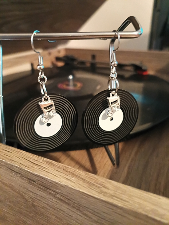 Other - Black Vinyl Record Design Earrings - Unbranded